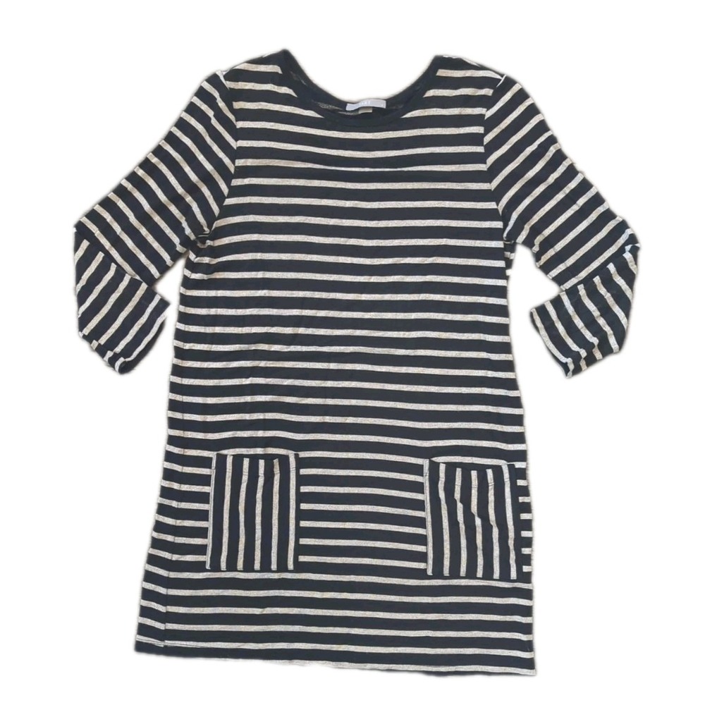Tart Women's M Dress Knee Length Striped Front Pockets 3/4 Slv Coverup Nautical‎